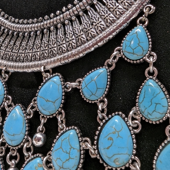 Silver & Turquoise Layered Collar Necklace Vintage - Picture 3 of 6